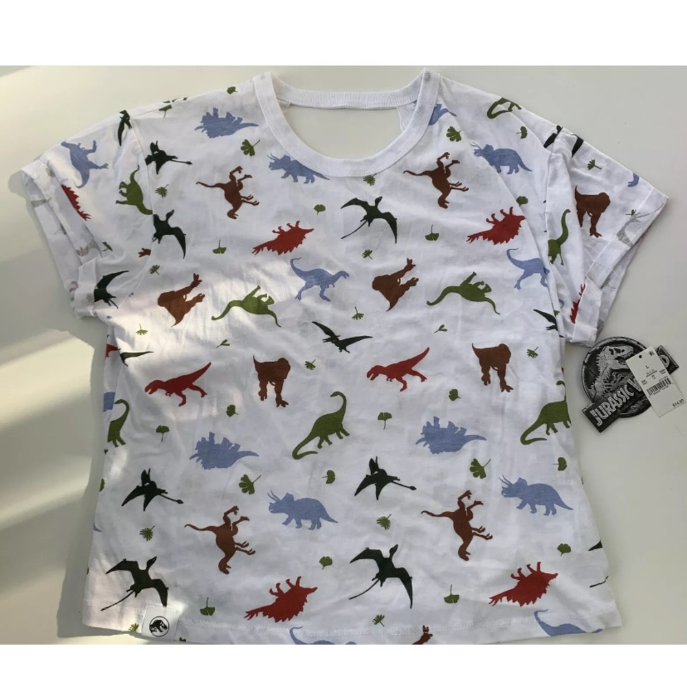 Jurassic World Cropped White Graphic Tee Dino